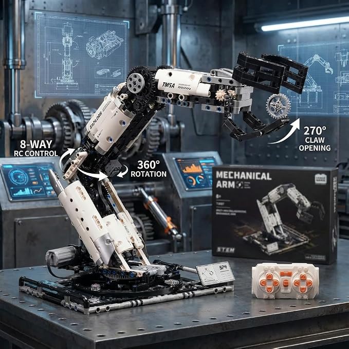 1029 PCS STEM Robotic Arm Kit for Kids Ages 8-16, Programmable DIY Robot Arm Building Toy with APP & Remote Control, Engineering Coding Robotics Kit, Educational Science Gift for Boys Girls