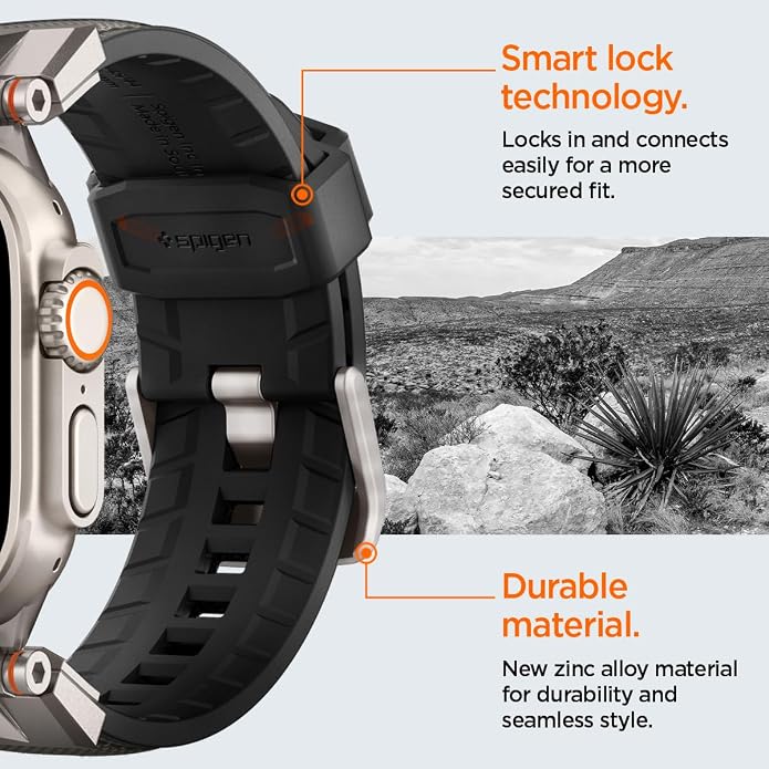Spigen DuraPro Armor Durable Metal Connector Strap Designed for Apple Watch Band Compatible with Ultra 2/1 49mm, Series 10 46mm, 9/8/7 45mm, SE2/SE/6/5/4 44mm, 3/2/1 42mm
