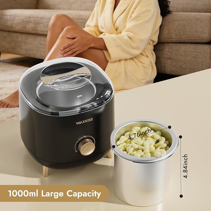 Large-Capacity Wax Warmer for Hair Removal – 1000 ml Wax Heater with Adjustable Temperature Control, Ideal for Salon & At-Home Use (Black)