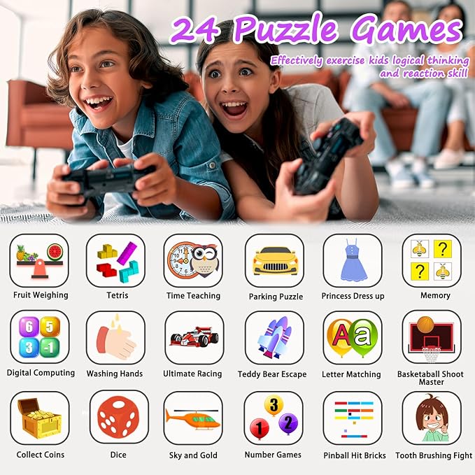 Wiszodet Smart Watch for Kids Toys for Girls Ages 4-12 Years Old, Kids Smart Watch Girls Toys with 24 Puzzle Games HD Touch Screen Camera Alarm Clock Birthday Gift for 6 7 8 9 Year Old Girl