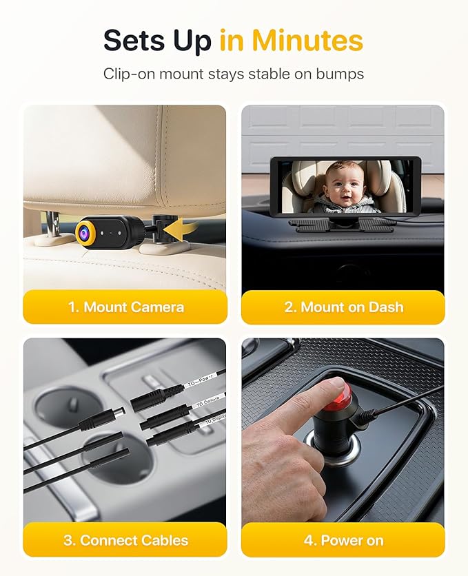 LUCKVIEW BM5 MAX Dual Baby Car Camera, 1080P HD with Record & Playback, 7.2” Split-Screen Display, Auto Night Vision, Easy Installation Rear-Facing Car Seat Camera for Baby