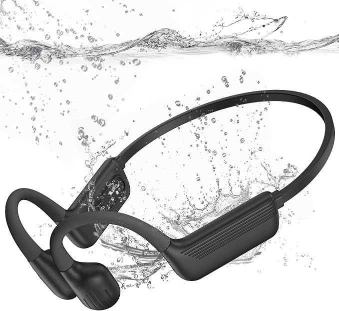 Swimming Headphones-Bone Conduction Headphones, IP68 Waterproof Open Earphones, LiteSurge Bluetooth 5.4 Underwater Sport Earbuds with 32 GB MP3 Memory for Swimming, Marathon-Black