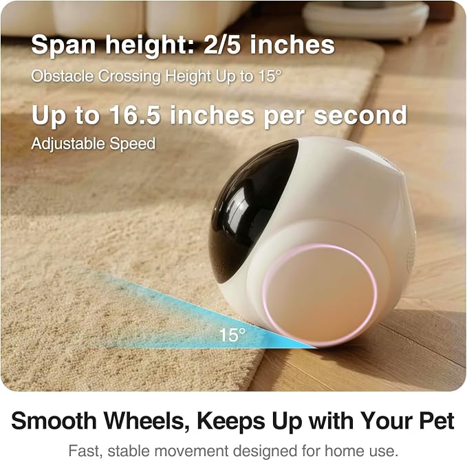 Smart Mobile Pet Camera Robot for Home Indoor, Movable 1080P Monitoring Dog and Cats, 2-Way Talk, Night Vision, Battery-Powered with Phone App Control
