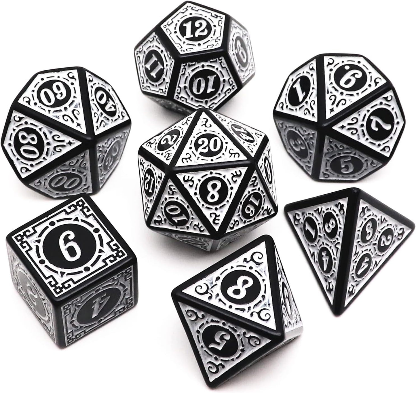 Polyhedral DND Dice Set, 5 Pack Dice Sets Fit for Dungeons and Dragons D&D RPG Games 7-Die Polyhedral Dice with Vintage Pattern 35 Pieces (5 Colors with White)