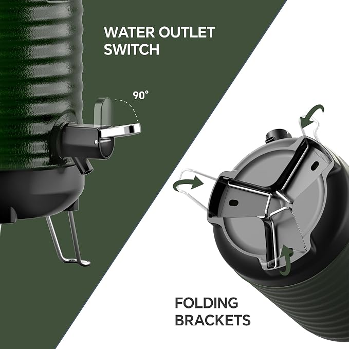 IDEUS Insulated Beverage Dispenser, All-in-one for Camping Vacuum Double-Wall Stainless Steel Water Cooler Coffee Carafe Jug Leakproof Drink Container with Handle, Spigot & Stand (Green, 1,4gal)