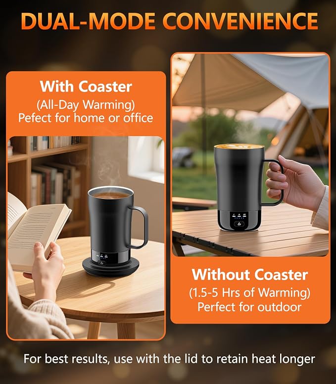 Self-Heating Coffee Mug, 14oz Heated Coffee Mug Rechargeable - Temperature Control Cup Keep Drinks Hot, Smart Cup Great Gift for Women & Slow Sippers