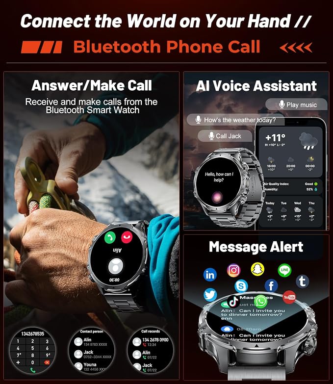Militrary Smart Watch for Men,1.85" HD/800mAh Battery Smart watches for Android/iOS (Bluetooth Call Answer/Calls)Fitness Tracker,100+ Sports/LED Flashlight/IP68 Waterproof/Sleep Tracker Smartwatch