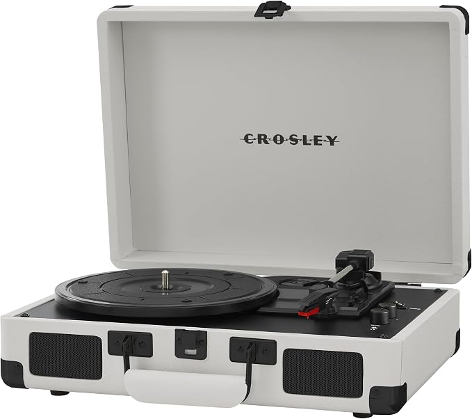 Crosley CR8005DP-WF Cruiser Plus Vintage 3-Speed Bluetooth in/Out Suitcase Vinyl Record Player Turntable, White Farmhouse