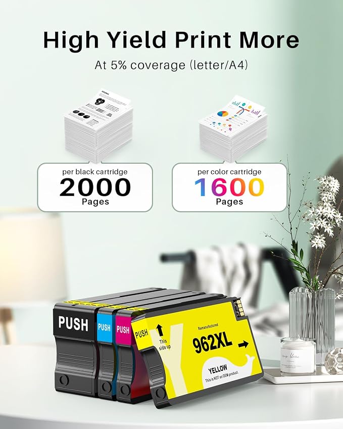 962XL Ink Cartridge Combo Pack Compatible for HP 962XL 962 Ink Cartridges Work with HP Officejet Pro 9018e 9015e 9018 9012e 9015 9010 9018e 9012 9025e 9025 9020 Printers (4 Packs)