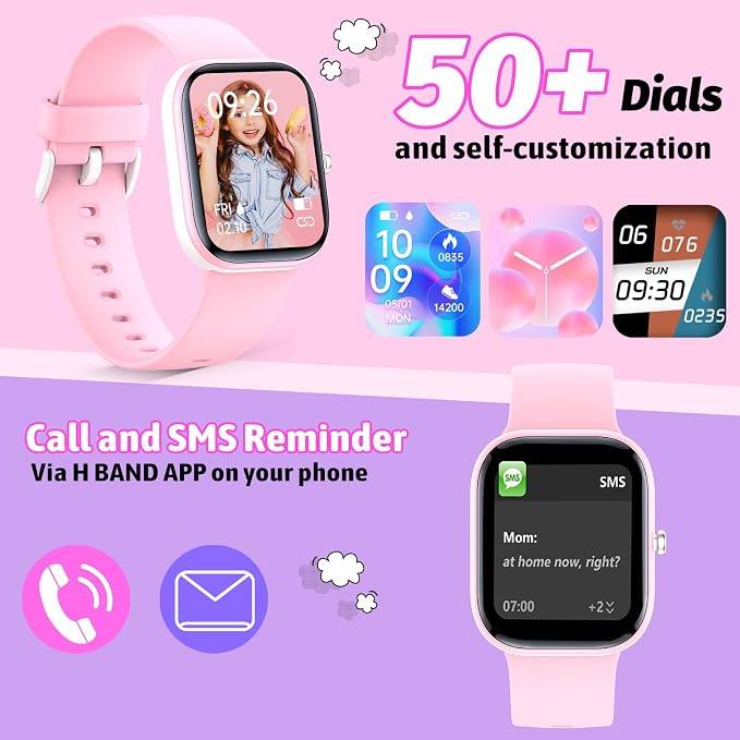 Nyonio Kids Watch with Fitness Tracker No Phone/APP Needed,19 Sport Mode,1.5" DIY Dial,IP68 Waterproof,Sleep Monitor,Pedometers,Heart Rate,Great Birthday Gift for Boys Girls Teens 6-14 (Pink)