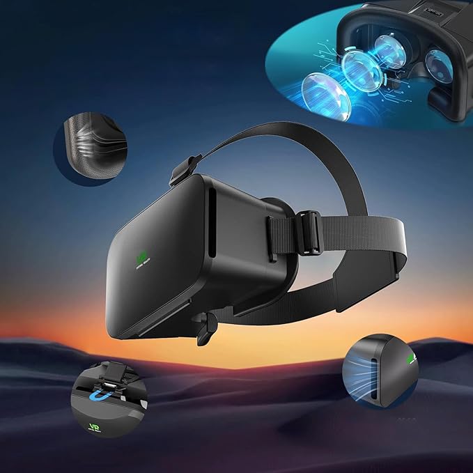 3D VR Headset, Virtual Reality 3D VR Glasses, Anti-Blue Light Adjustable 3D Headset Helmets for iPhone or Android Compatible with 4.5” to 6.7” inch with Controller(Black)