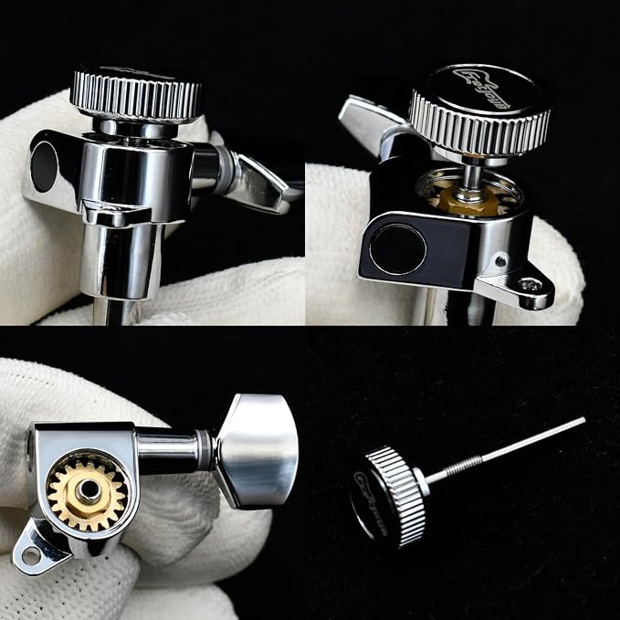 FRETJOYB 18:1 Guitar Locking Tuners 6 in line (6 Right) Tuning Pegs locking Strings Acoustic or Electric Guitar Tuning Keys Machine Heads Replacement-Chrome