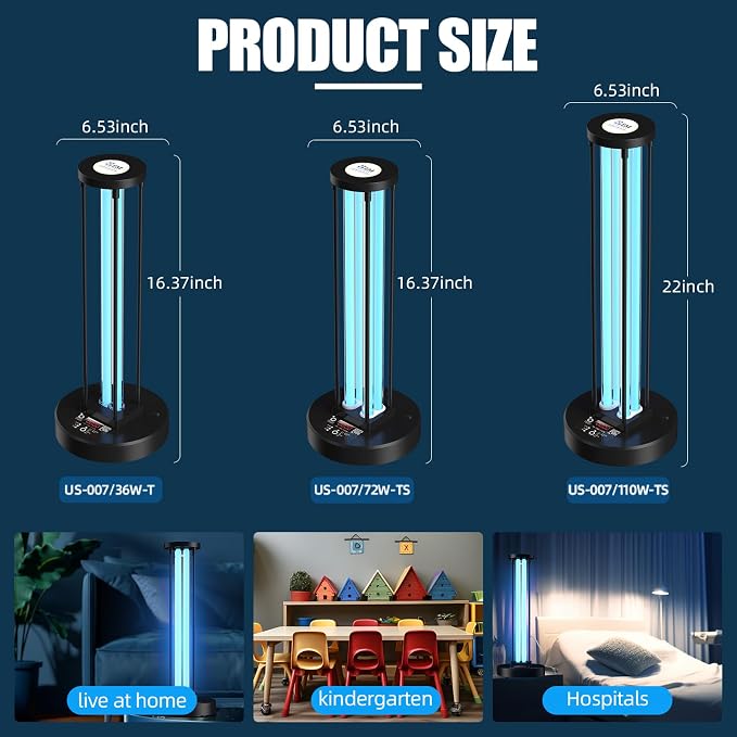 Ultraviolet Germicidal Lamp,110w UV+Ozone Light Sanitizer for Whole Room, 99.99% Sanitization Rate,Three-Step Timing Remote Control, Blue Ligh for Odor Room Home Office School
