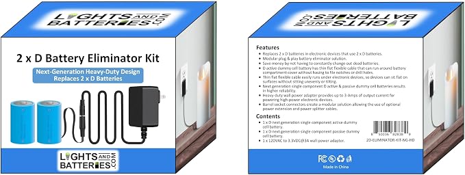 2 x D Next-Generation Heavy-Duty Battery Replacement Eliminator Kit for Toys, Flameless Candles & Other Electronic Devices