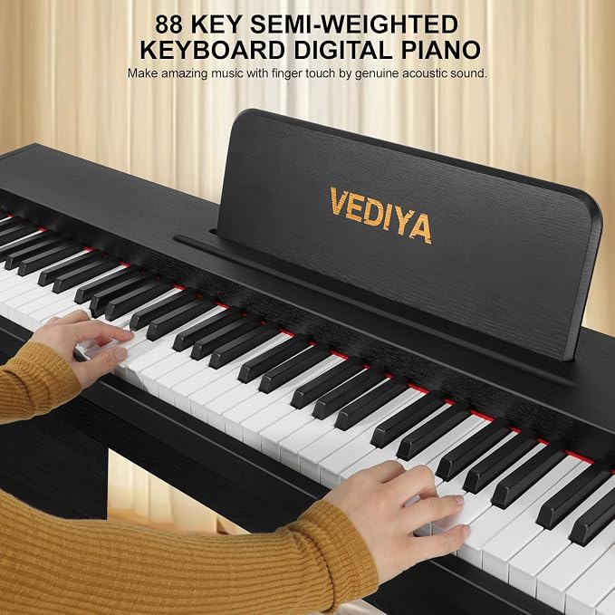 Digital Piano Keyboard 88 key,Semi-Weighted Electric Piano,Full Size Acoustic Piano for Beginners with Pedal, USB-MIDI Compatibility (Black)