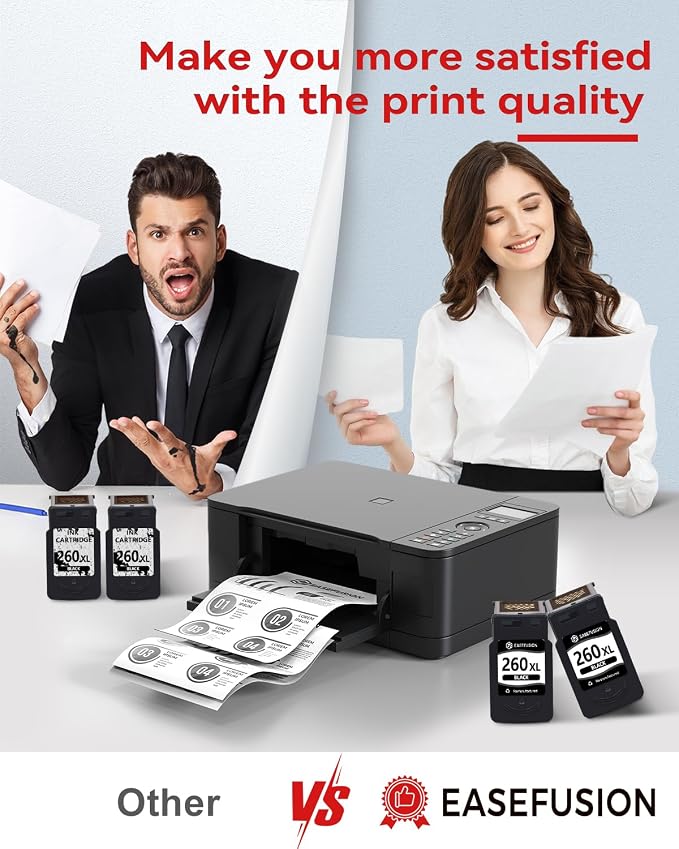 EaseFusion 260XL Black Ink Cartridge Replacement for Canon 260 PG-260 PG-260XL PG260 PG260XL, Compatible with PIXMA TS6420a TS6420 TR7020a TS5300 TS5320 TR7020 Printer (2 Black, High Yield)