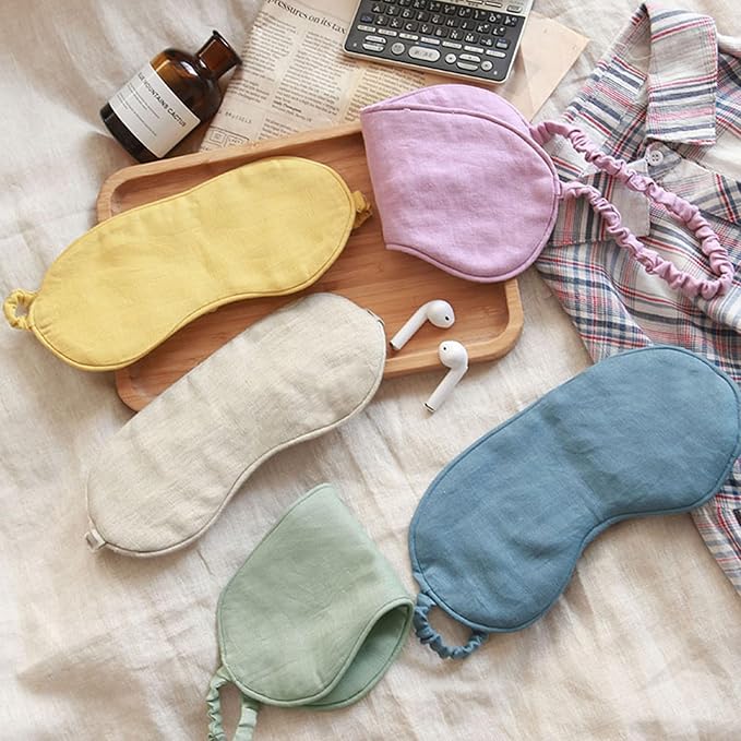 100% Pure Linen Sleep Mask Blackout Eye Mask for Sleeping, Eye Cover with Adjustable Strap - Organic Cotton Core Linen Eyes Mask Breathable for Travel - Gift for Women Men (Bleached Color)