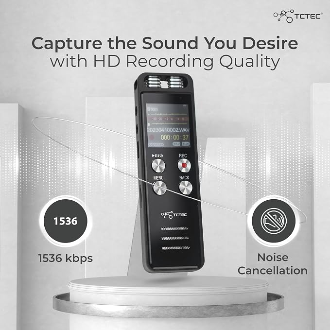 Digital Voice Recorder, Audio Noise Reduction, Sound Tape Recorder with Playback, Clip-on Mic Dictaphone for Meeting, Lecture (98GB)
