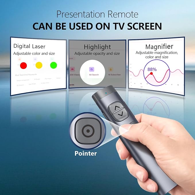 Norwii N97s TV Screen Presentation Clicker with 32G Built-in Receiver, PowerPoint Clicker, Presentation Remote, Bluetooth Wireless Presenter, Digital Pointer for TV Screen Under Win/Mac