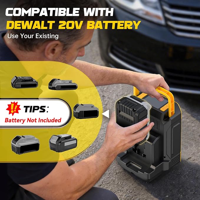 DIYtoolifz Tire Inflator Portable Air Compressor Compatible with Dewalt 20V Battery, 160PSI Air Pump with Dual Digital Screen, Auto Shut-Off, 5X Faster Inflation & Deflation for Car, Motor (Tool Only)