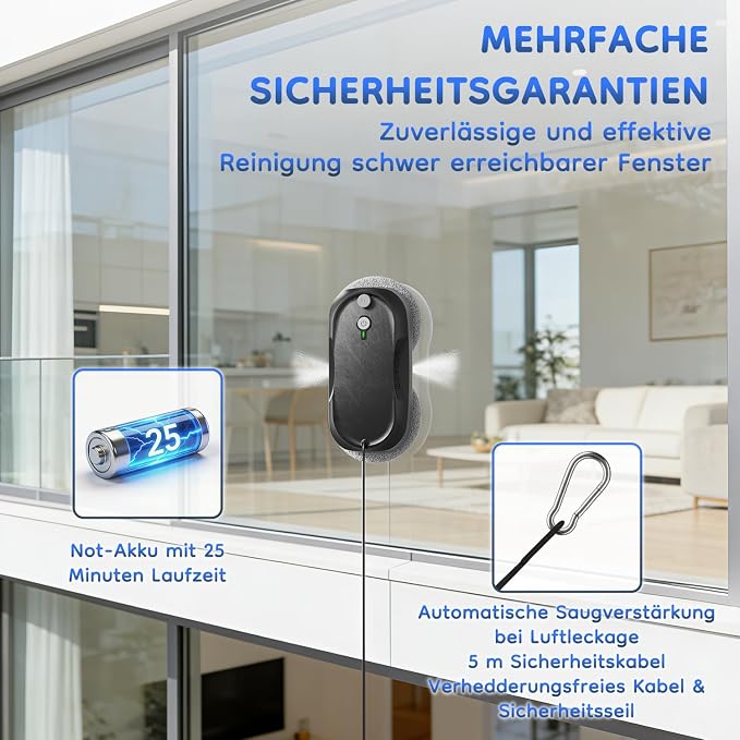 Obito Window Cleaning,Window Cleaner Robot with Triple Safety System,Edge Detection,Intelligent Navigation,Anti-Slipping, Longer Battery Life, Max 6400Pa, Remote Control