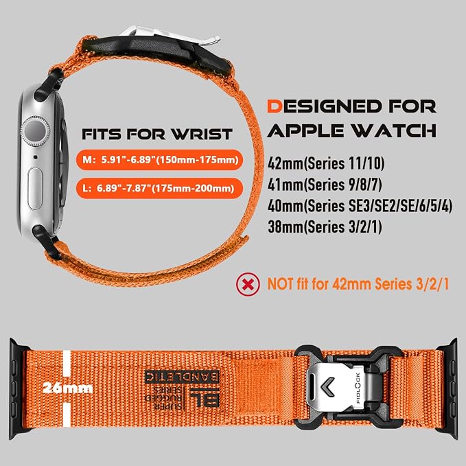 Bandletic Compatible with Apple Watch Band for Men Women, Wide Soft Nylon Sport Strap with Magnetic Fidlock V-Buckle for iWatch 42mm(Series 11/10), 41mm(9/8/7), 40mm(SE3/SE2/SE/6/5/4), 38mm(3/2/1)