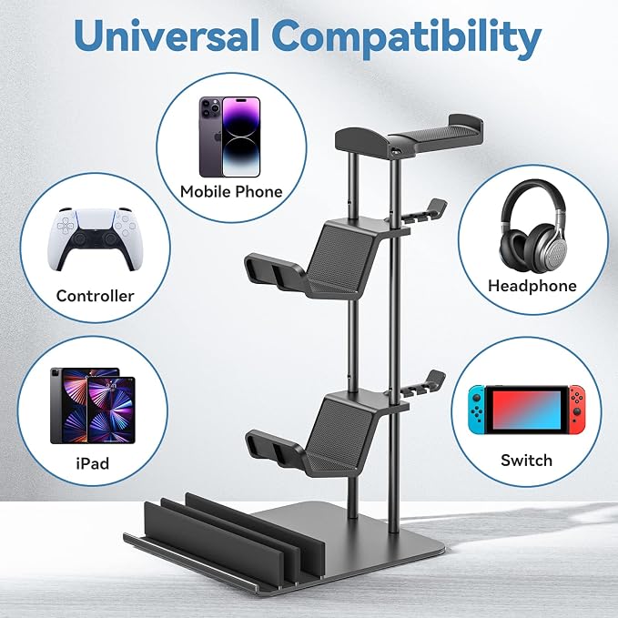 KDD Headphone Stand & Controller Holder for Desk & RGB Headphone Stand with USB Charger - Headphone Holder with 2 USB Charging Ports and 3 AC Outlets