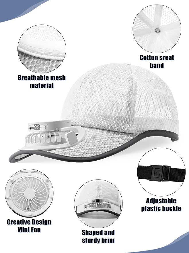 Yaomiao 2 Pcs Solar Baseball Cap with Fan Unisex Sun Protection USB Charging Fan Mesh Hat for Summer Outdoor