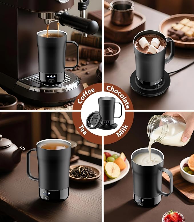 Self-Heating Coffee Mug, 14oz Heated Coffee Mug Rechargeable - Temperature Control Cup Keep Drinks Hot, Smart Cup Great Gift for Women & Slow Sippers