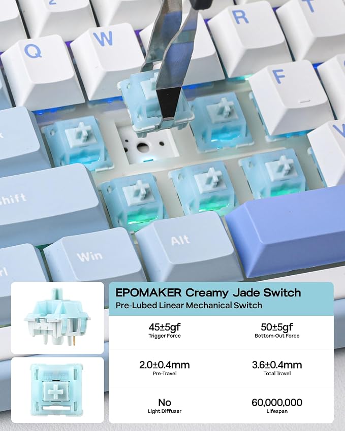 EPOMAKER TH99 Tri-Mode Wireless Mechanical Keyboard with 8000mAh Battery, Hot Swappable Custom RGB Gaming Keyboard with Numpad, Gasket Creamy for PC/Mac/Office (Blue&White, Creamy Jade)