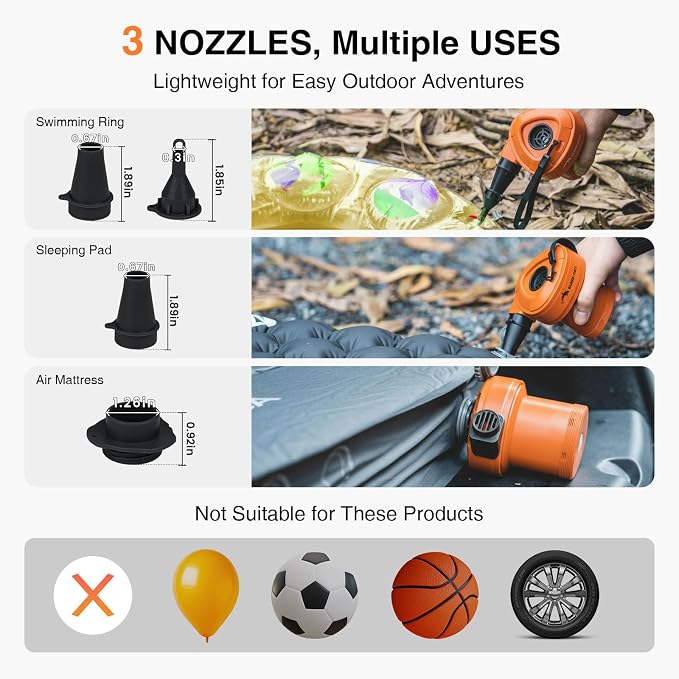 Portable Air Pump for Inflatables, 6 kPa Electric Air Pump with 4000 mAh Battery USB Rechargeable, Quick Inflate Deflate for Air Mattress, Pool Floats, Vacuum Storage Bags
