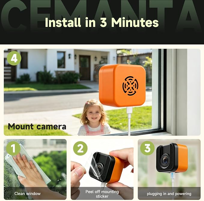 3MP Window Camera, Free Cloud Storage, 2.4Ghz & 5Ghz WiFi Indoor Cameras for Home Security, Color Starlight Night Vision, Anti-Glare, AI Motion Detection, 24/7 Recording, Compatible with Alexa