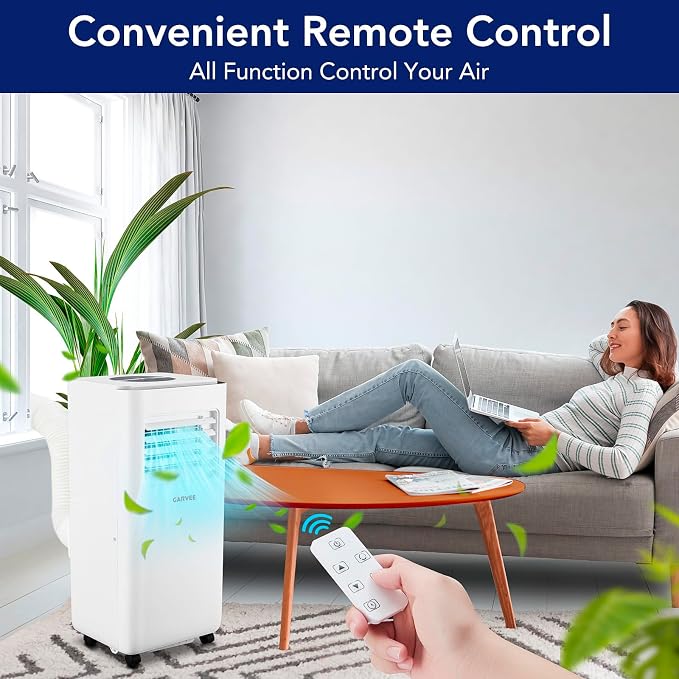 Garvee 10000 BTU Portable Air Conditioners with Remote Control, 3 in-1 Free Standing Cooling AC Unit with Dehumidifier Fan Function, Cools Room up 450 Sq. Ft, Auto Swing, Sleep Mode, 24H Timer