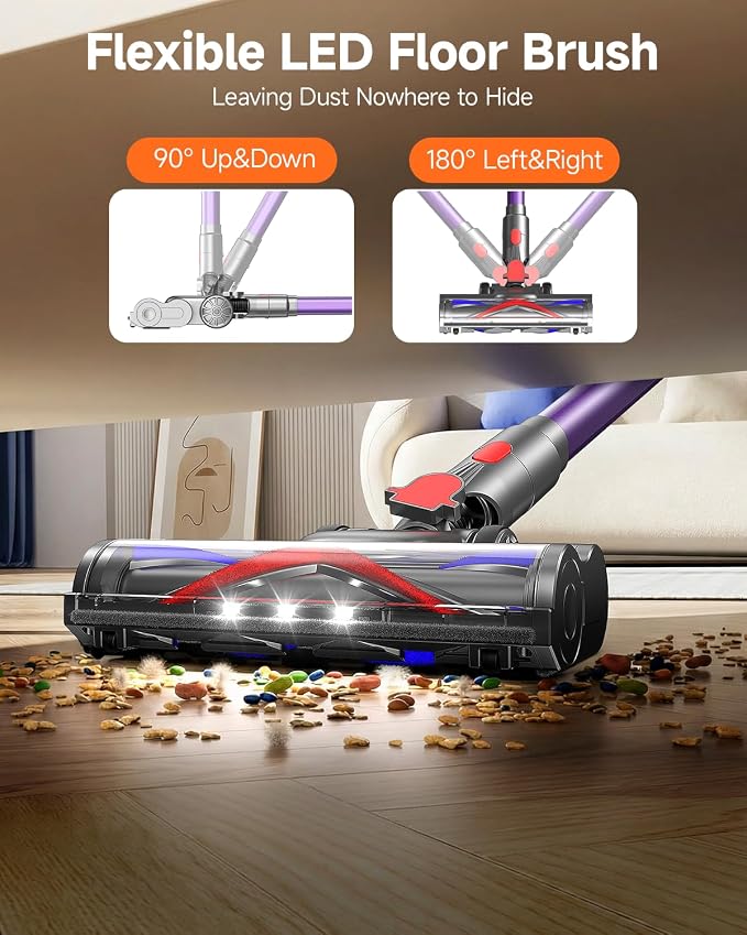 FEPPO Cordless Vacuum Cleaner, Upgraded 70Mins Powerful Vacuum Cleaners for Home with Self-Standing, Touch Screen, Anti-Tangle Stick Vacuum Cordless, Wireless Vacuum for Hardwood Floor/Carpet/Pet Hair