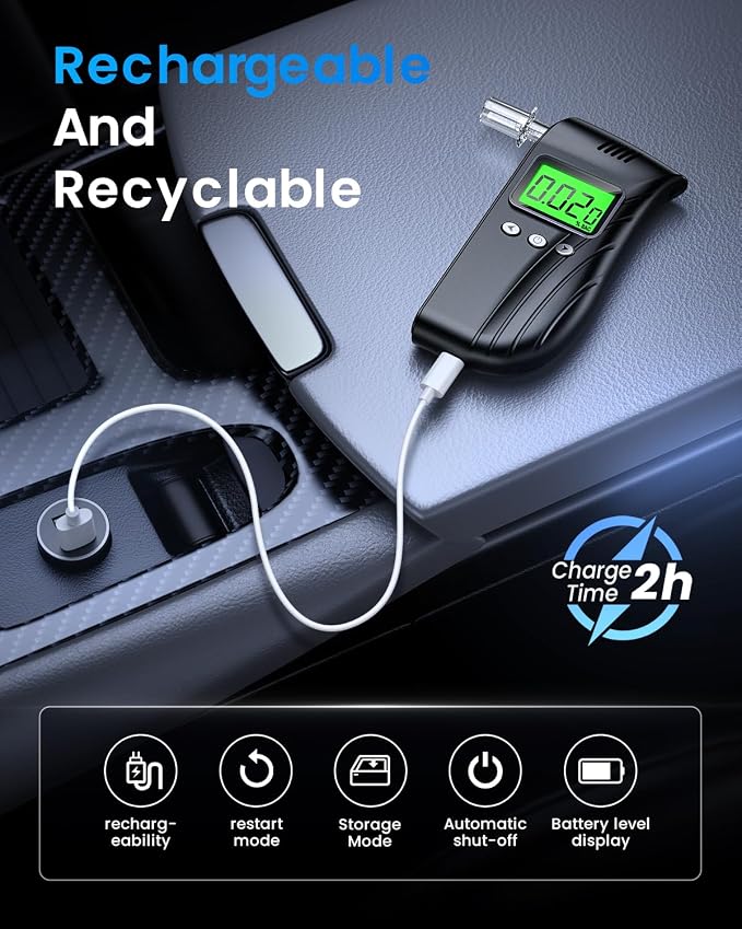 Breathalyzer, Breathalyzers for Alcohol with LCD Digital, Display Alcohol Breathalyzer Tester for Home Use, Portable Breathalyzer with 10 Mouthpieces and Carrying Case