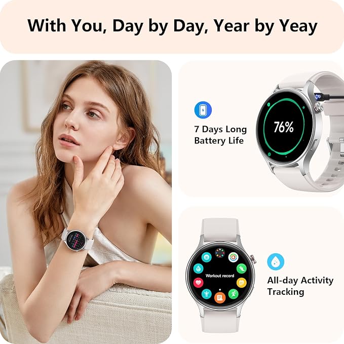 aeac Smart Watch for Women, AMOLED Ultra-Clear Screen Activity Trackers with Heart Rate/Sleep/SpO2 Monitor, Smartwatch for iPhone/Samsung/Android, 110+ Sport Modes (Grey, S/M/L, Grey)