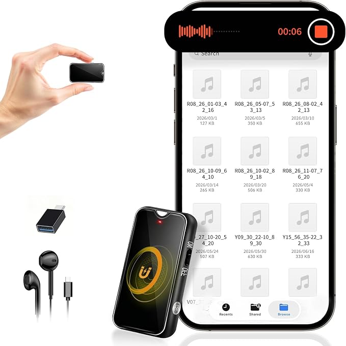 Voice Activated Recorder 64GB Digital Voice Recorder with Playback MP3 Magnetic Portable Small Audio Recording Device with DSP 5.0 AI Noise Reduction for Lectures, Meetings & Work（Black）
