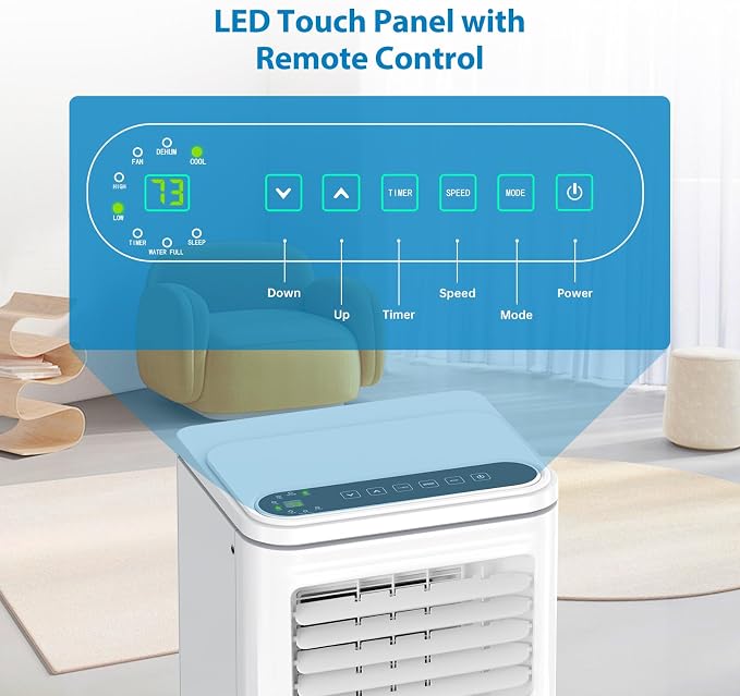 Portable Air Conditioner, 8000 BTUs 3-IN-1 Quiet AC Unit with Remote Control, Portable Air Conditioner Built-in Dehumidifier, Fan, Auto, Sleep Modes, Exhaust Hose & Window Kit, White