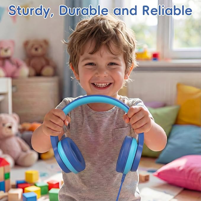 Candy Bila Wired Kids Headphones, USB Type C Headphones for Kids, 85dB Safe Volume, HD Stereo Sound,Comfortable Fit, Adjustable &Foldable, Ideal for Boys, Girls, School, Travel, iPad, Tablet,Bule