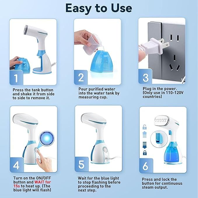 Diydeg Handheld Steam Iron, 1100W Portable Fa Wrinkles Remover with 280ml Detachable Water Tank and Stainless Steel Nozzle, for Home Travel Business Trip (US Plug)