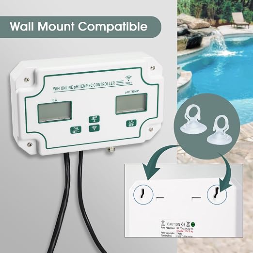 Smart EC pH Temperature Monitor for Hydroponics, 3-in-1 WiFi Water Quality Tester pH EC Controller with Dual Relay Output for Nutrient Reservoir Electric Conductivity Controller pH Meter for Aquarium