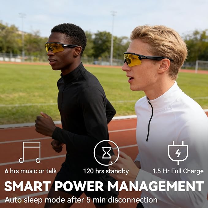 Bluetooth Smart Sunglasses for Men Women, Open-Ear Speaker Glasses with Touch Control, UV400 Polarized Lens, 5-6H Playtime for Outdoor Sports,Black and Yellow