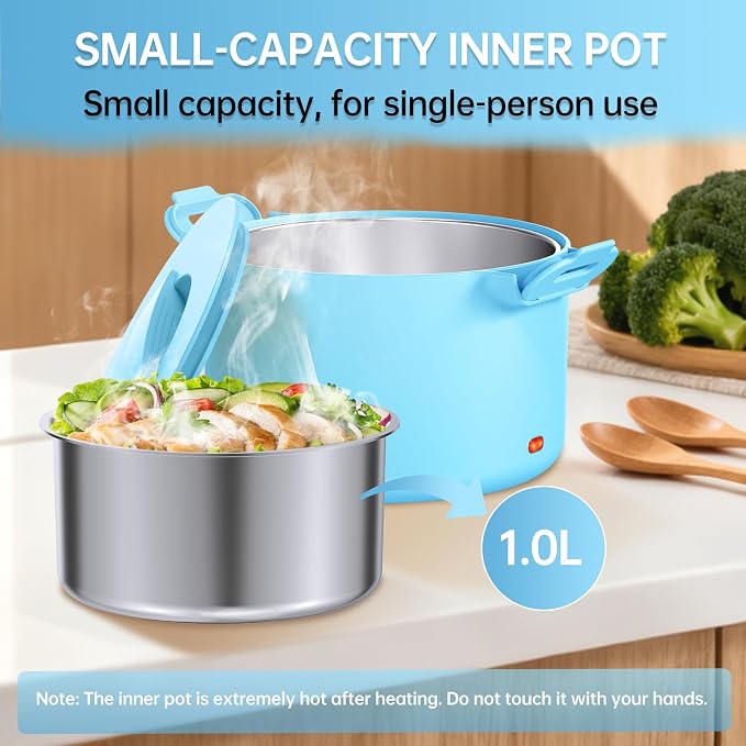 Electric Lunch Box Food Warmer, 34-Ounce Leakproof Portable Heated Lunch Container for Car, Truck, Office,Camping, 100W 12V/24V/110V/220V Bento Box Heater Gift For Women Men (Light Blue)
