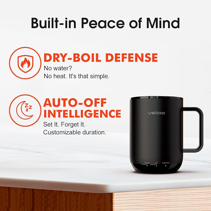 Vsitoo S3 Plus 14oz Self Heating Coffee Mug with Auto-Sensing AI - Smart Rechargeable Heated Mug, Temperature Control 120-150℉, IPX7 Waterproof, Coffee Warmer Gift for Women Men - Black