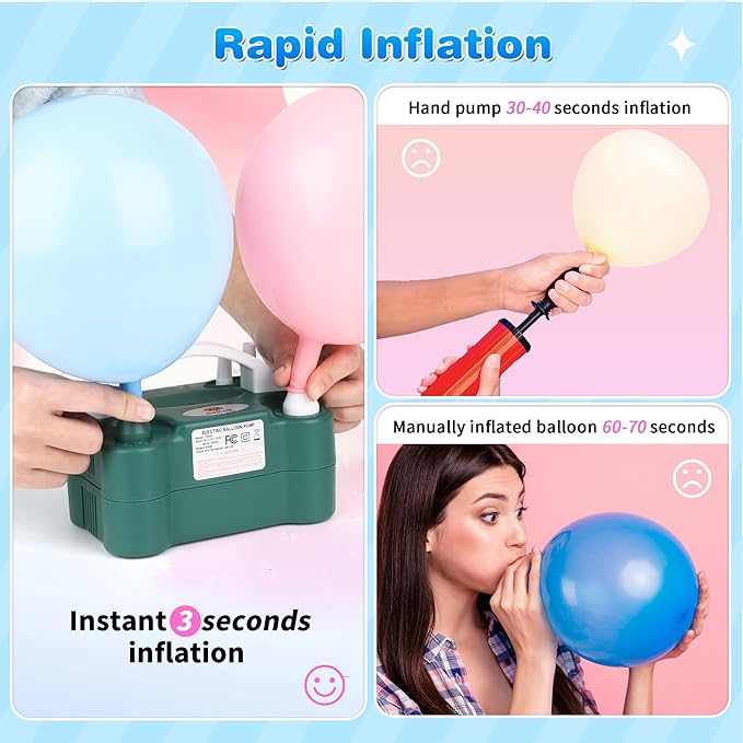 Electric Balloon Pump, Portable Electric Balloon Blower Machine Balloon Air Pump Dual Nozzle 110V 600W Balloon Inflator for Party Decorations