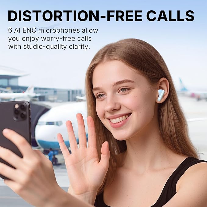 EarFun Air Pro 4i Noise Cancelling Wireless Earbuds, Hi-Res Sound with LDAC, 6 Mics AI ENC Clear Call, 40H Playtime, Multipoint Connection, Surround Sound, Bluetooth 5.4, Wireless Charging, White
