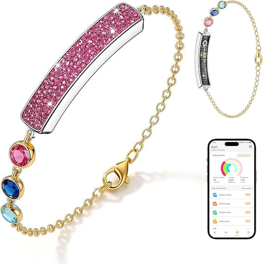 Smart Bracelet for Women – Fitness Tracker with Heart Rate, Sleep & Step Tracking, 1ATM Water Resistant, Multi-Sport Modes, Fitness Tracking Wearable with Free App, 2 Bands(Pink&Gold)