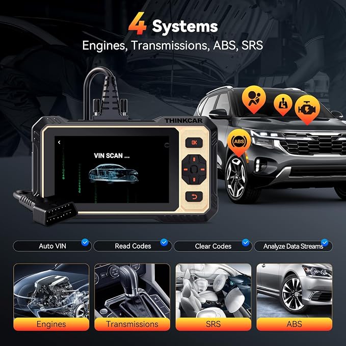 THINKCAR THINKSCAN 662 OBD2 Scanner + Universal 16 Pin Male to Female OBD2 Extension Cable,Car Scanner Engine ABS SRS Transmission