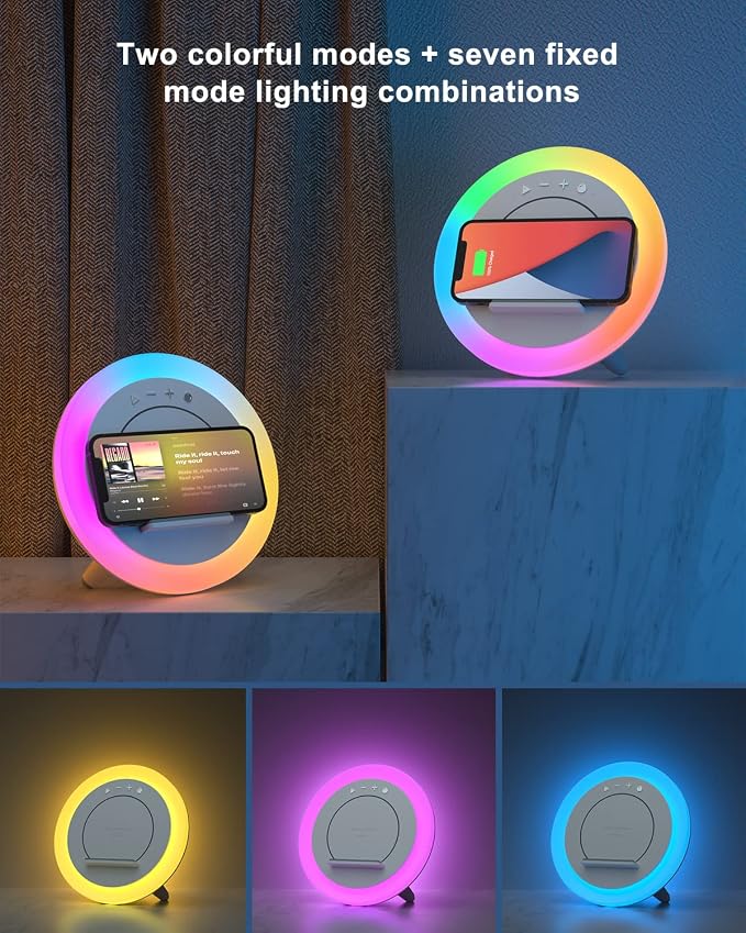 SIDVAR Bluetooth Speaker Night Lightsr,Wireless Charging Modern Speaker,Best Teenage Birthday Gift Ideas Tween Girls Gifts（10W Wireless Charging）