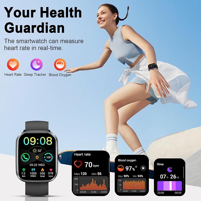 Smart Watch(Answer/Make Call), 1.91" TFT HD Smartwatch for Men Women with 30 Days Standby, 24/7 Sleep Monitor & Heart Rate/Pedometer/IP68 Waterproof/110+ Sport Modes, Fitness Activity for Android iOS
